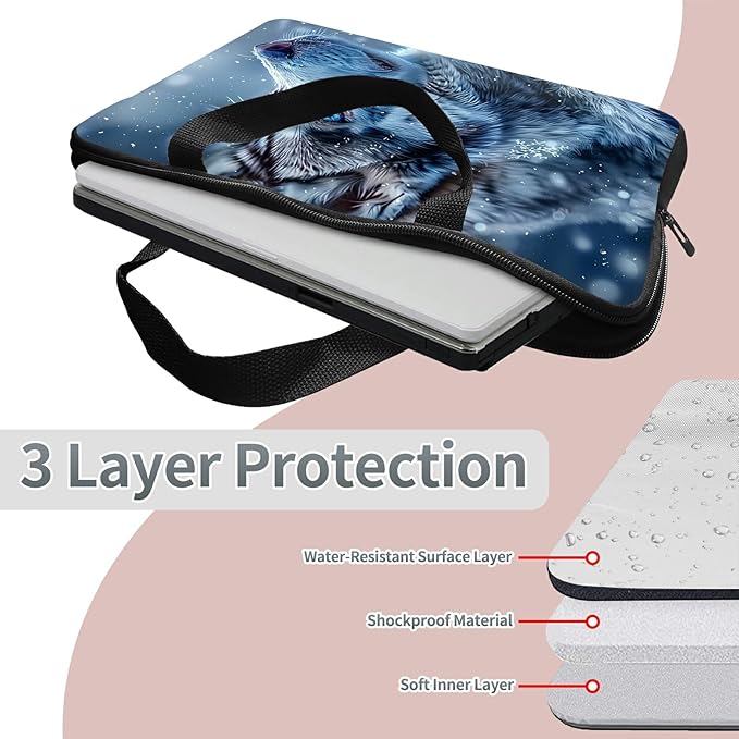 Laptop Sleeve Case Bag 15 inch, Blue Eye Wolf Slim Carrying Case Durable Handbag Travel Laptop Bag for 15 inch MacBook Air M3/M2/15 Pro/Surface Laptop 7/6/5/4/3/ Dell XPS 15 Plus