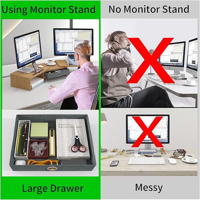 WESTREE Dual Monitor Stand Riser with Drawer - Adjustable Length and Angle, 2 Phone Hold, Desktop Organizer for Computer/Laptop/PC/Printer-DeskLoop Office