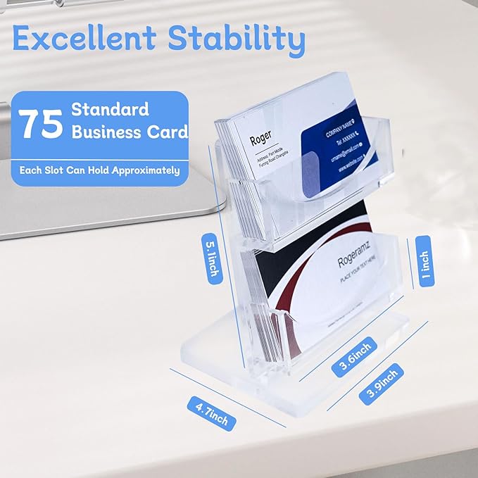 Acrylic Business Card Holder 2-Tier for Desk - Office & Exhibition Clear Business Card Display Stand, Business Card Organizer with 2 Slots, Holds Up to 130 Cards-DeskLoop Office