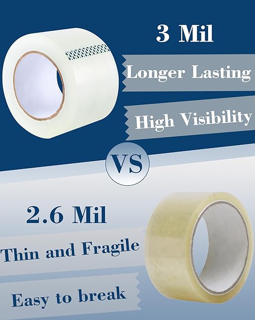 Lichamp Heavy Duty Packing Tape 12 Rolls, Wide Packaging Tape, 3 in. x 90 Yd., 3 Mil Thick, Clear, Commercial Grade Carton Packaging Tape Refills, Shipping, Mailing, Moving Supplies & Storage-DeskLoop Office
