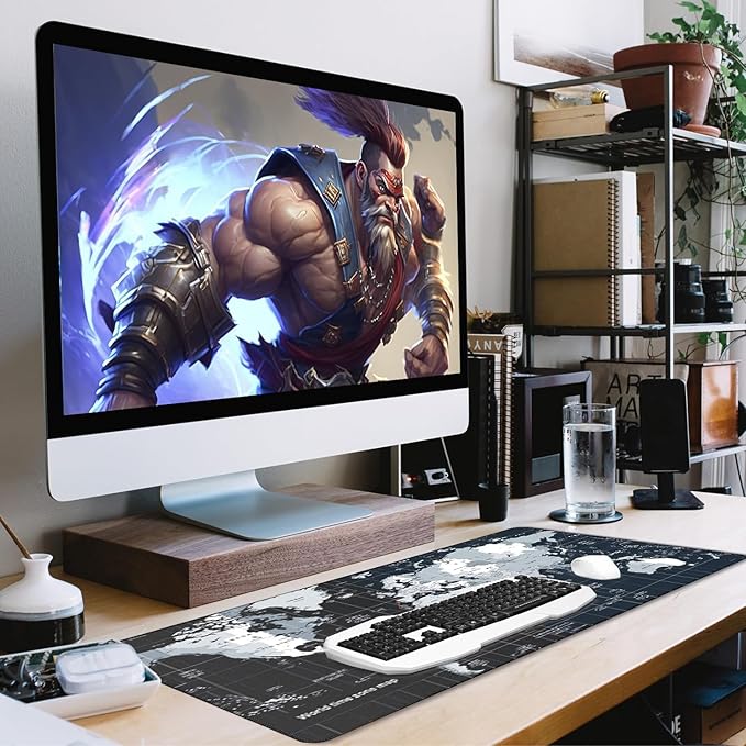 Large Mouse Pad, Desk Mat Large Office Desk Pad Gaming Mouse Pad with Stitched Edges, 35.4" x 15.7" Mousepad with Non-Slip Waterproof Rubber Base for PC Laptop Desk Home Office Accessories, Map