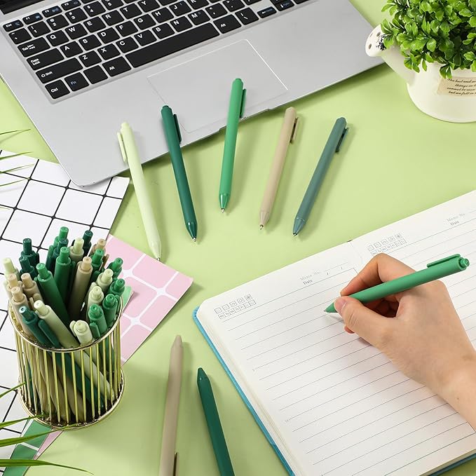 100 Pcs Ballpoint Pens Bulk Retractable Writing 1. 0 mm Black Ink Cute Pens Smooth Writing Color Fancy Gift for Teacher Student Employee Office School Home Baby Shower Supplies (Green Series)-DeskLoop Office