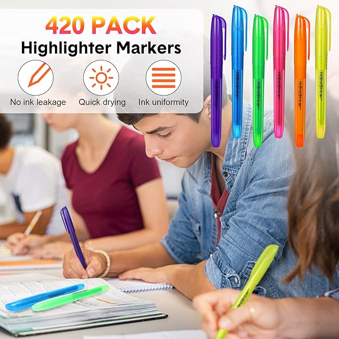 Thenshop 420 Pcs Highlighter Bulk Pack Assorted Colors Highlighter Markers Chisel Tip Fluorescent Pens for Office Classroom Back to School Supplies-DeskLoop Office