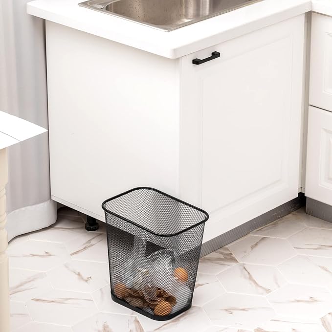 6 Pieces Mesh Square Trash Cans 4 Gallons Wire Wastebasket for Home Black Metal Office Garbage Cans Rectangular Open Top Trash Bin for Kitchen Bathroom Bedroom Dorm Room, 11.7 x 8.5 x 11.8 Inch-DeskLoop Office