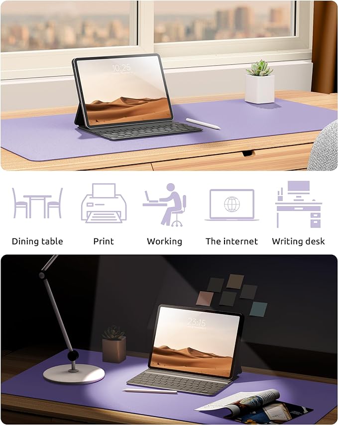 YSAGi Leather Desk Protector, Office Mat, Large Mouse Mat, Non-Slip PU Leather Blotter, Laptop Pad, Waterproof Writing Pad for Office and Home (Light Purple, 23.6" x 13.8")-DeskLoop Office