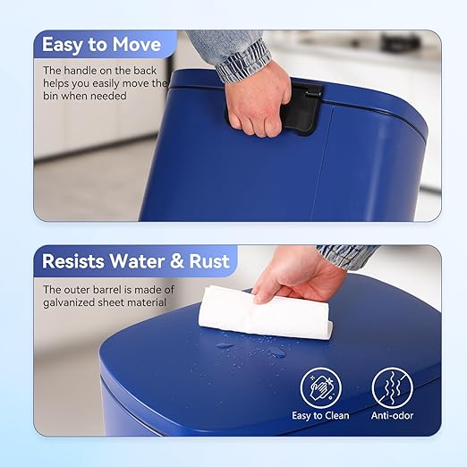 PayLessHere Stainless Steel Trash Can with Lid - Removable Inner Bucket, Foot Pedal Soft Close for Office, Home, Kitchen Garbage Bin (Deep Blue, 13 G)-DeskLoop Office