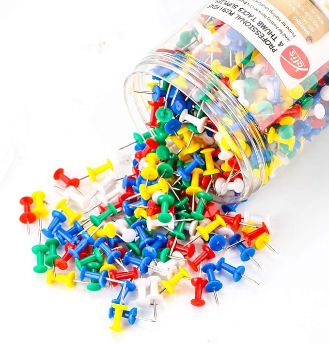 Yalis Push Pins 600 Count, Standard Multicolored Thumb Tacks Steel Point and Colors Plastic Head-DeskLoop Office