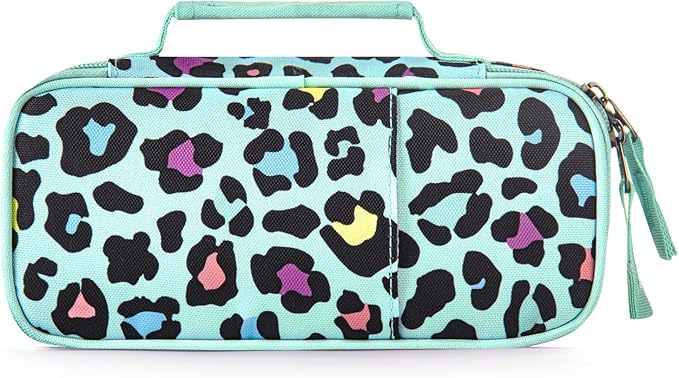 Choco Mocha Cheetah Pencil Case for Girls, Soft Pencil Case Kids Pencils Pouch for Kindergarten Girls, Green-DeskLoop Office