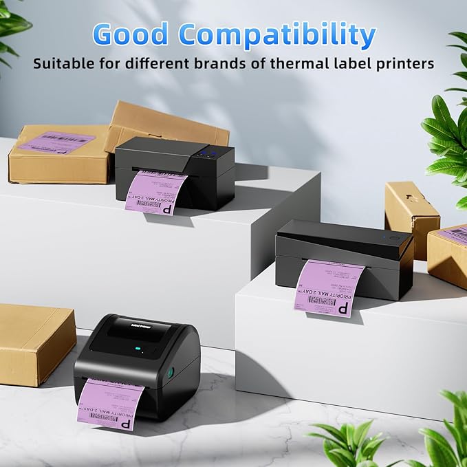 4x6 Thermal Labels, 1 Packs of 500 4x6 Fold Labels Purple - Compatible with JADENS, ASprink, Phomemo, Rollo, Zebra, Omezizy and Other Thermal Printers-DeskLoop Office