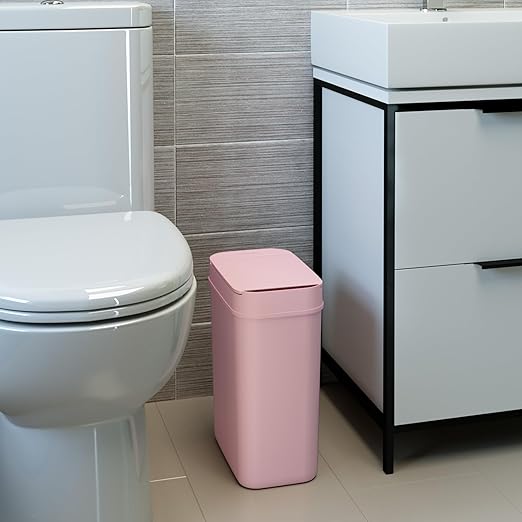 iTouchless 3 Gallon Sensor Pink Bathroom Trash Can, 10 Liter Small Slim Automatic Touchless Garbage Bin with Lid, Smart Narrow Motion Control Commercial Waste Basket for Bedroom, Office-DeskLoop Office