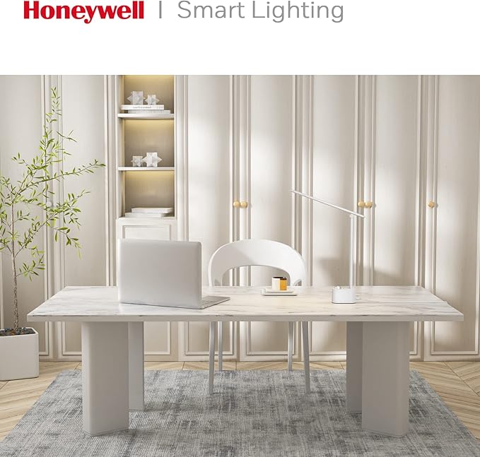 Honeywell LED Desk Lamp with USB Charging Ports - Sunturaluxโข HWT-H01 Stepless Dimmable Eye Caring Table Lamp for College Dorm Home Office, Foldable Small Bedside Lamp for Bedroom with Base White