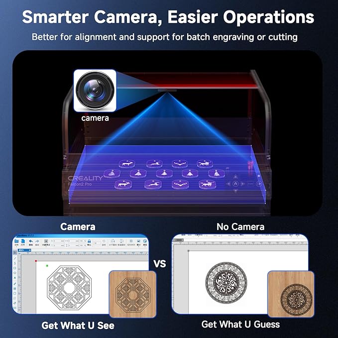 Creality Laser Engraver Enclosed, Falcon2 Pro 40W Output Laser Cutter, 25000mm/min Speed Laser Cutter Machine with Air Assist, Auto Fan, Camera Positioning for Wood and Metal-DeskLoop Office