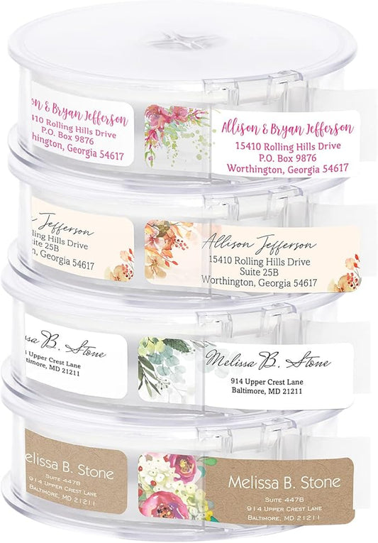 Bright Watercolor Floral Rolled Address Labels / 5 Vibrant Flower Bouquet Designs/Roll of 250 Personalized Address Labels/Designer Return Address Stickers in Elegant Plastic Dispenser-DeskLoop Office