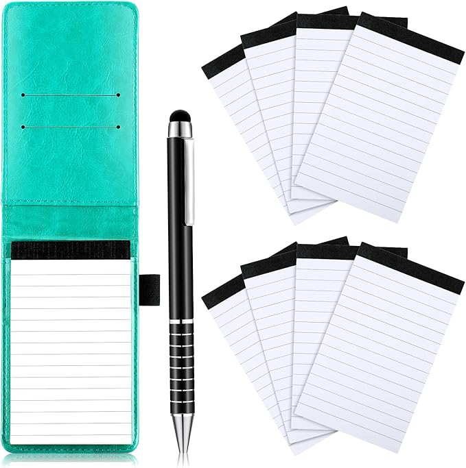 Outus 10 Pcs Pocket Notebook with Pen Set Included Mini Pocket Notepad Holder with 50 Lined Sheets, Metal Pen, 8 Pcs 3 x 5 Inch Memo Book Refills, 30 Lined Paper Per Note Pad (Bright Blue)-DeskLoop Office