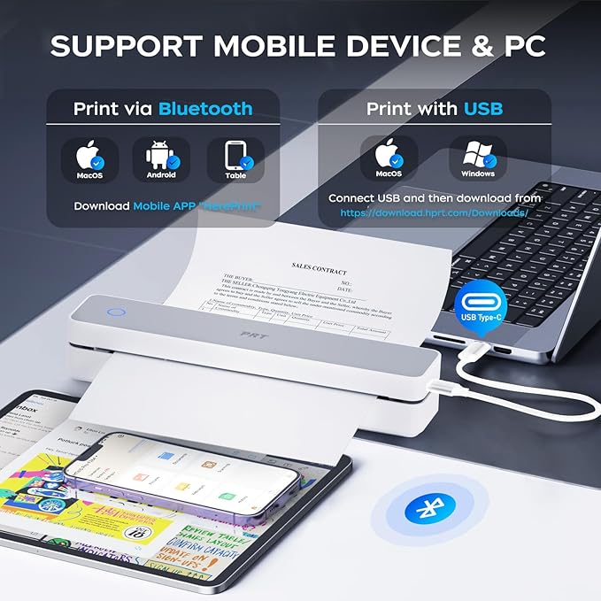 PRT Thermal Portable Printer Wireless for Travel, Inkless Bluetooth Support 8.5"x11" US Letter, A4, Compatible with iOS, Android, Laptop, Mobile Printer for Office, Vehicle, Home Use-DeskLoop Office