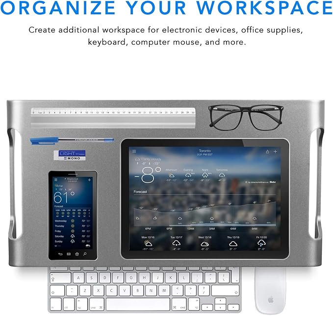 Mount-It! Aluminum Monitor Stand for iMac - Wide Unibody Monitor Riser - Metal Monitor Stand Desktop Organizer with Keyboard Storage - Universal Desktop Monitor Riser for PC, iMac, MacBook, Laptop-DeskLoop Office