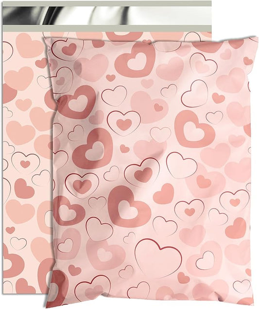 Pink Heart Poly Mailer 10x13 Inch 100 Pcs, Waterproof Shipping Bags for Clothing, Tear-Resistant Mailier Bags, Strong Mailing Bags with Self-Seal-DeskLoop Office