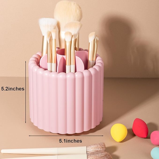 Anyoifax 360 Rotating Makeup Brush Holder 7 Slots Make Up Brush Organizer Removable Spinning Cosmetic Brushes Storage Pen Holder for Vanity, Dresser, Desk, Pink-DeskLoop Office