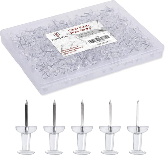 PAPERPAL 280 Clear Push Pins for Cork Board, Clear Thumb Tacks for Wall Hangings, Pushpins for Office School & Personal Use, Standard Size Push Pin Tacks-DeskLoop Office