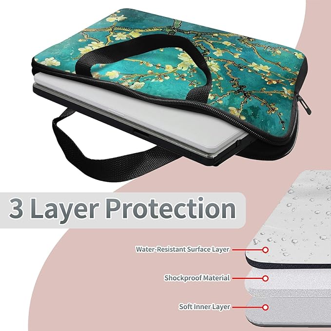Laptop Sleeve Case Bag 15 inch, Art Plum Blossom Slim Carrying Case Durable Handbag Travel Laptop Bag for 15 inch MacBook Air M3/M2/15 Pro/Surface Laptop 7/6/5/4/3/ Dell XPS 15 Plus