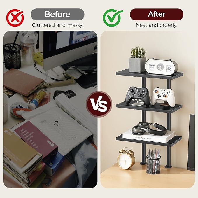 Clamp On Desk Organizer, 3-Tier Desktop Bookshelf, Adjustable Desk Storage Shelf, Metal Frame, for Office, Study and Game Room, Black DSBK3601-DeskLoop Office