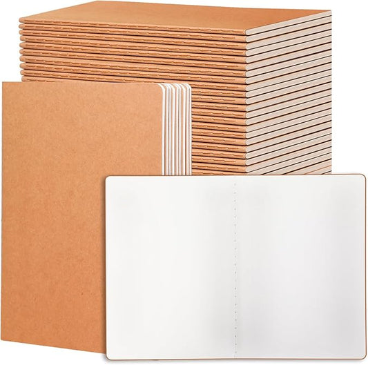 24 Pack Blank Kraft Notebooks, 8.3x5.5 Inches A5 Small Journals Bulk Blank Notebooks 80 Gsm Unlined with 60 Pages A5 Subject Notebooks Traveler Journal Set for Adult Students Back to School Supplies-DeskLoop Office
