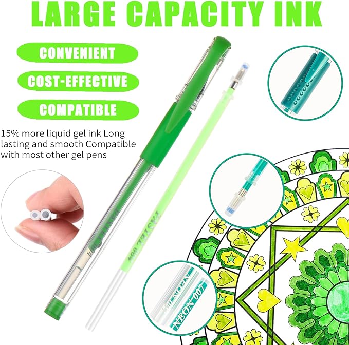 Pastel Gel Pens for Coloring Book,72 Color Gel Pens Set including 24 Color Gel Pen with 48 Refills,40% More Ink Colored Gel Pens for Drawing, Doodling, Scrapbook, Journaling-DeskLoop Office