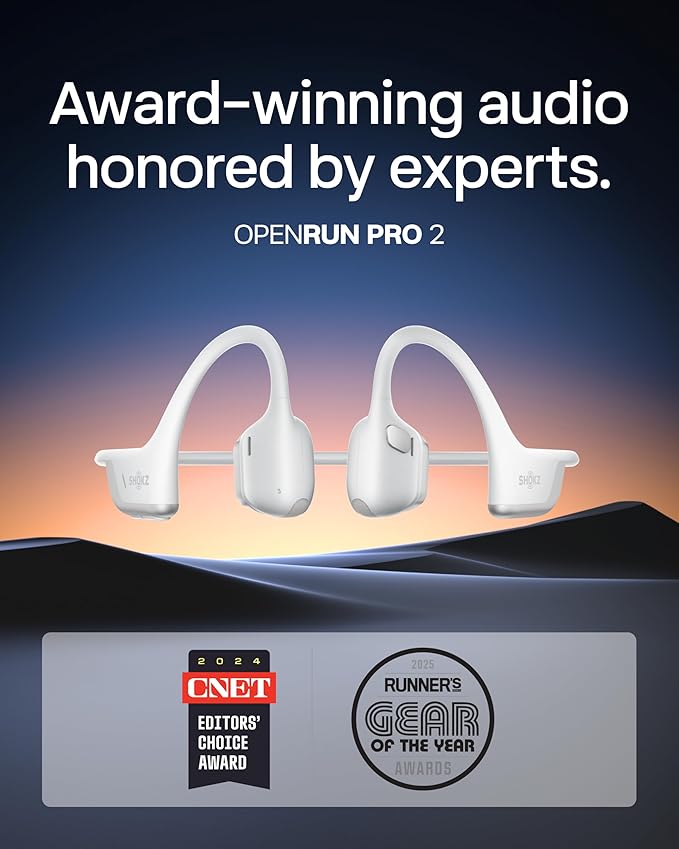 SHOKZ New OpenRun Pro 2 - Open-Ear, Bone Conduction Sport Headphones - with Reflective Strip - Sweat Resistant, Workout Headphones - Secure, Wireless, Comfortable Fit-Deep Bass and Smart Mic App-DeskLoop Office