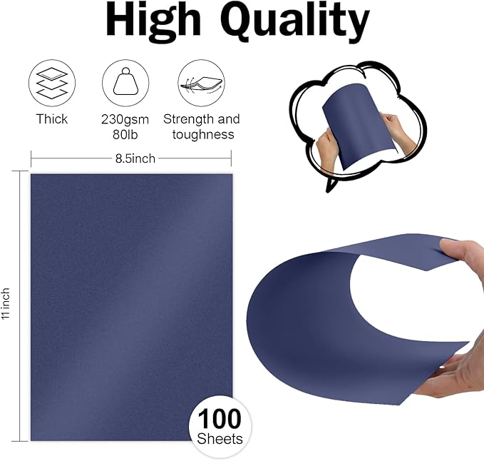 100 Sheets Navy Blue Shimmer Cardstock 8.5 x 11 Blue Paper, Goefun 80lb Card Stock Printer Paper for Christmas, Invitations, Certificates, Crafts, Wedding-DeskLoop Office