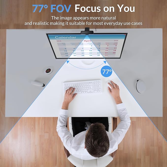 4K Webcam for PC with Sony Sensor, Auto Focus & Privacy Cover, Ultra HD 4K Streaming Camera, 2 Noise-Cancelling Mics, USB Plug & Play, 77° FOV, Web Camera for Zoom, Skype, Teams, Video Calling-DeskLoop Office