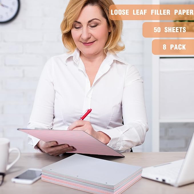 PerKoop 400 Sheets Colored Loose Leaf Paper 8.5" x 11" college ruled Lined 3 Hole Punched notebook Filler Paper for 3 Ring Binders Office School Supplies (Fantasy Color)-DeskLoop Office