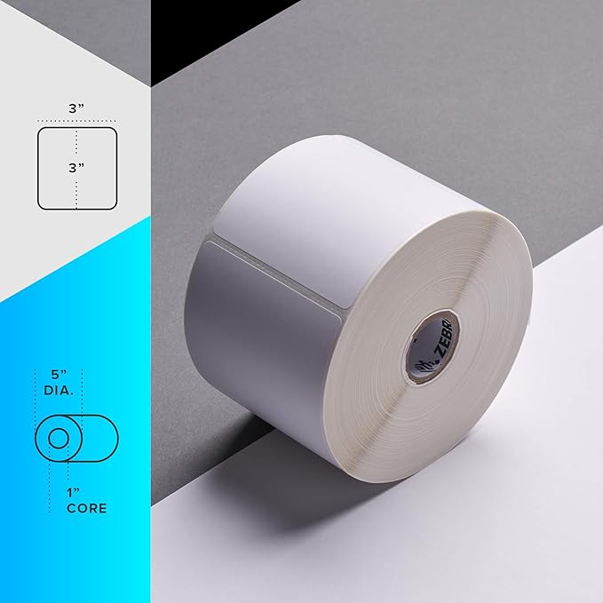 Zebra 3 x 3 in Direct Thermal Paper Labels Z-Perform 2000D Permanent Adhesive Shipping Labels 1 in Core 6 rolls 10031638SP-DeskLoop Office