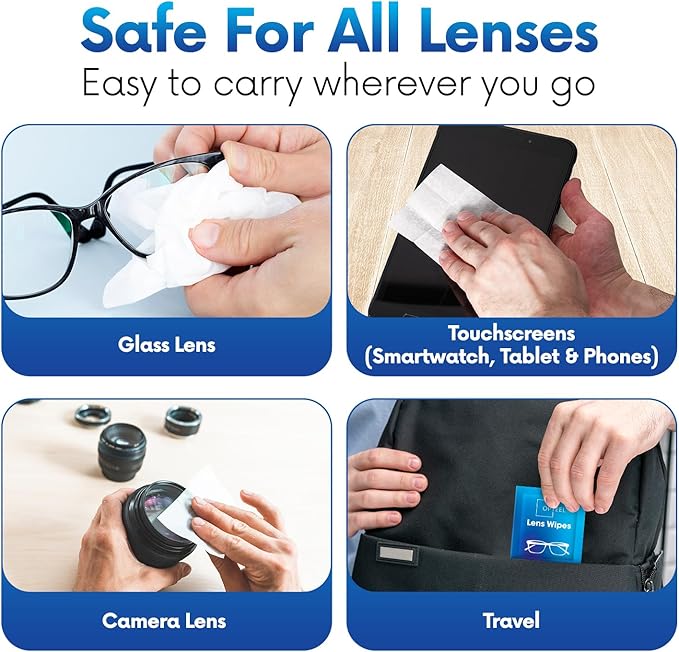 Lens Wipes for Eyeglasses - Pre-moistened Eyeglass Lens Cleaning Wipes - 600 Lens Wipes Individually Wrapped Sracth-Free Streak-Free Eye Glasses Wipes Lens Cleaner for Sunglass & Camera Lens-DeskLoop Office