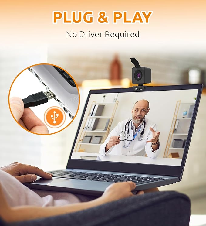 TOUCAN 1080P HD Webcam with Built-in Noise-Cancelling Mic & Privacy Shutter – Wide 90° Angle, Plug & Play USB Video Camera for Video Calls, Streaming, Home Office & Online Classes-DeskLoop Office