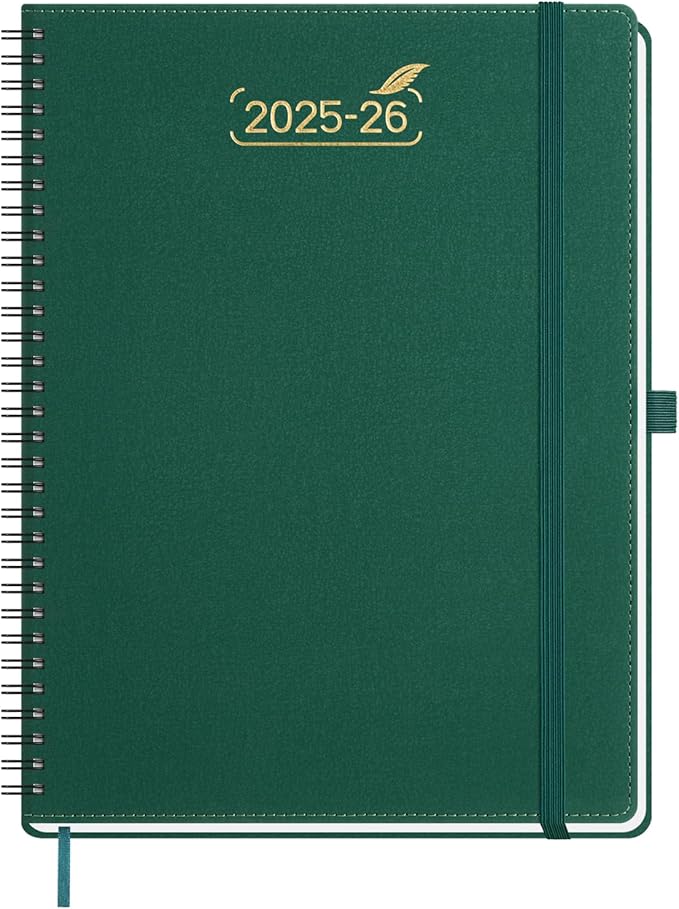 BEZEND Weekly Planner 2025-2026 with 2 Columns, 8.5" x 11" Academic Calendar 18 Months (Jul 25-Dec 26) Life Work Appointment Book with Monthly Tab, PU Leather Softcover Spiral - Evergreen-DeskLoop Office