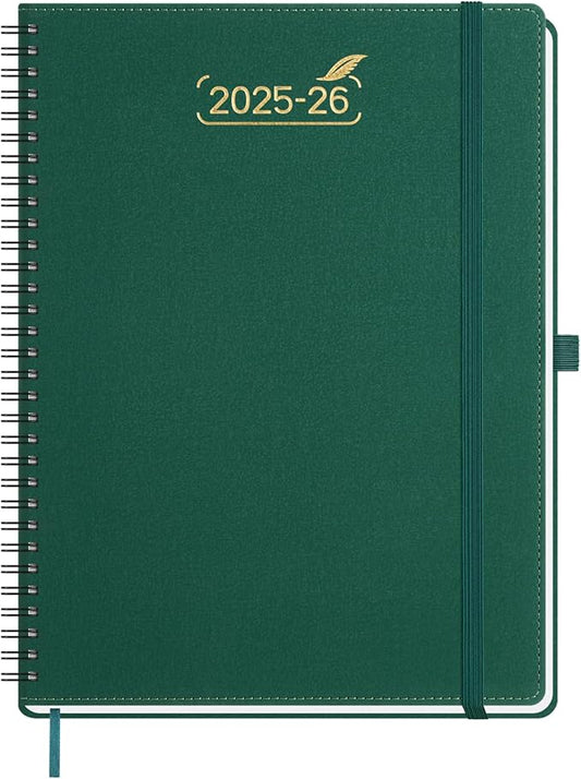 BEZEND Weekly Planner 2025-2026 with 2 Columns, 8.5" x 11" Academic Calendar 18 Months (Jul 25-Dec 26) Life Work Appointment Book with Monthly Tab, PU Leather Softcover Spiral - Evergreen-DeskLoop Office