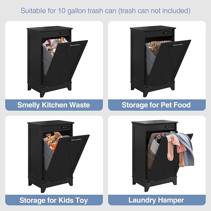 Tilt Out Trash Cabinet, Kitchen Trash Can Cabinet w/Negative ion and deodorizing Function, Dog Proof 10 Gallon Garbage Can Cabinet for Kitchen, Bathroom, Living Room, Black-DeskLoop Office