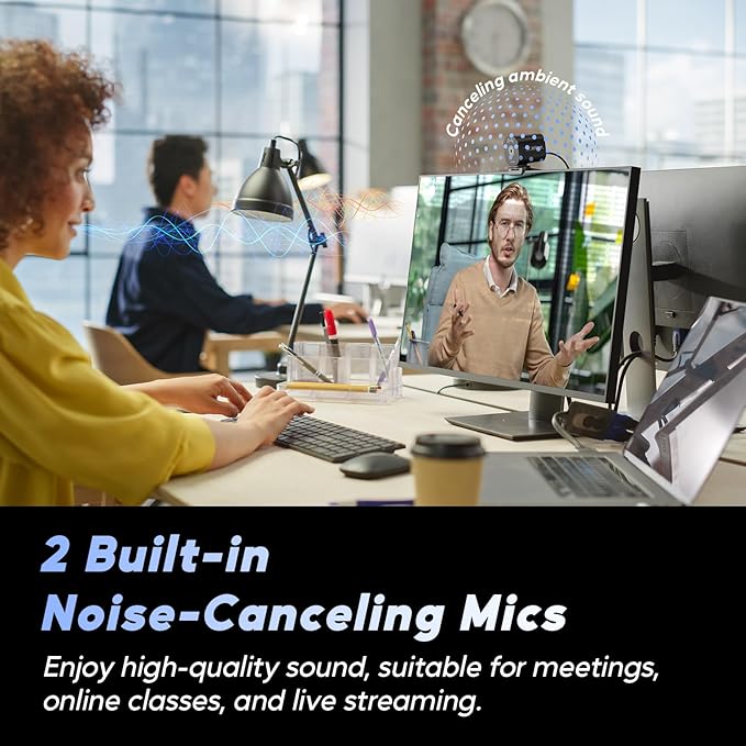 Nisheng 4K Webcam, AutoFocus USB Camera with Dual AI Noise-Cancelling Mics, 4K Webcam for PC with Privacy Cover, Plug & Play Web Camera for Zoom/Teams/Meet/Xbox/OBS-DeskLoop Office