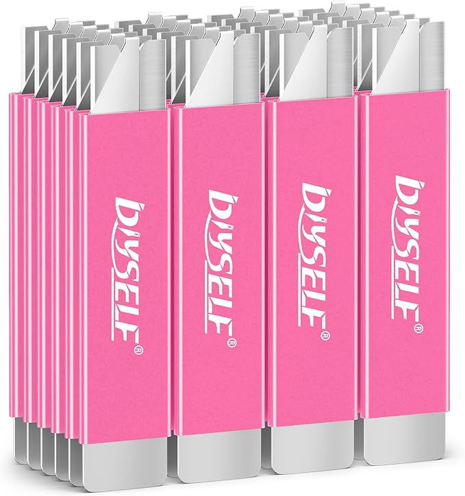 DIYSELF 24 Box Cutter, Utility Knife Retractable, Mini Utility Knife with Single Edge Razor Blades, Small Box Cutters Bulk for Home, Office (Pink)-DeskLoop Office