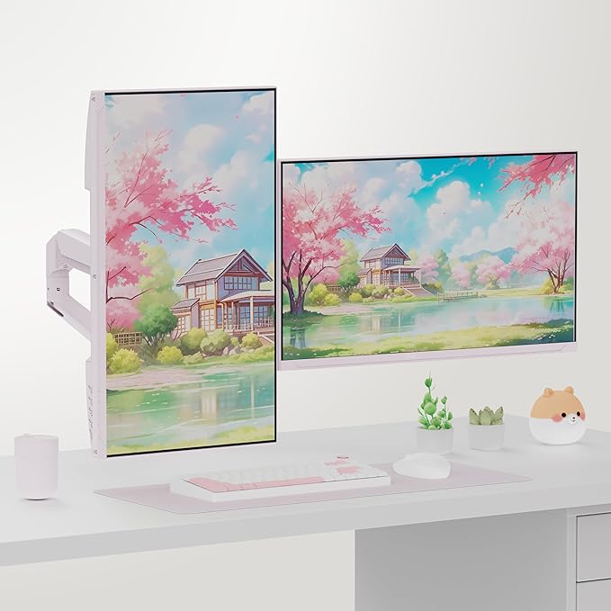 Pixio PS1D Wave Pink Dual Monitor Arm Stand Desk Mount - Fits up to 32 inches Monitors and up to 19.8lbs. VESA Compatibility and Integrated Cable Management-DeskLoop Office