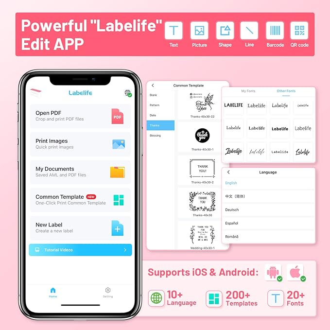 Phomemo Thermal Shipping Label Printer, 241BT Label Printer for Shipping Packages & Small Business, Pink 4x6 Bluetooth Label Printers Compatible with Android iOS Windows, Amazon, Ebay,UPS, Shopify-DeskLoop Office