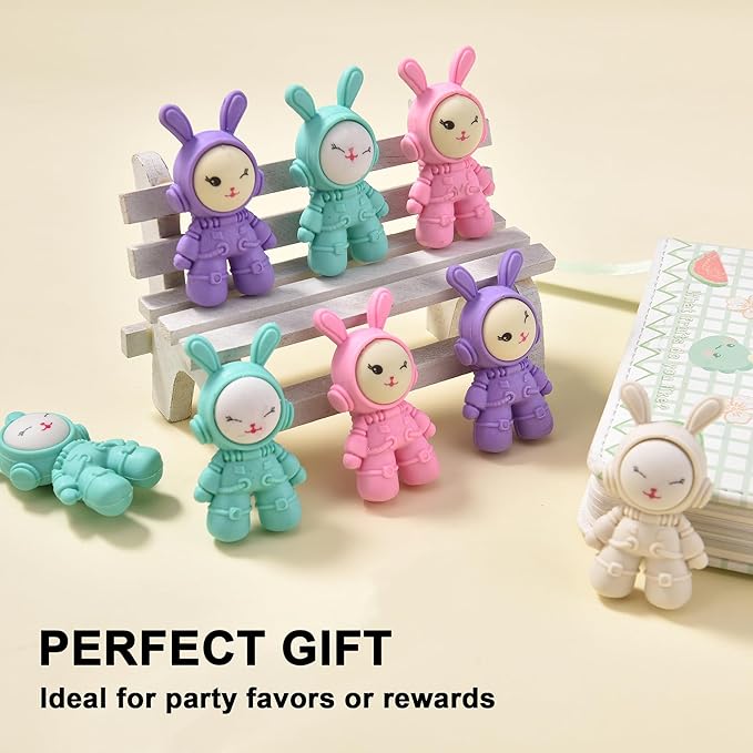 20Pcs Outer Space Themed Erasers for Kids Bulk, Cute Rabbit Astronaut Buddy Eraser Spaceman Erasers for School Classroom Supplies Party Favors-DeskLoop Office