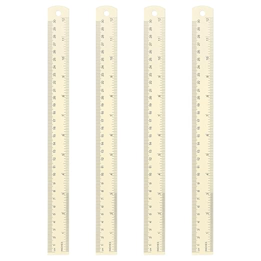 HARFINGTON 4pcs Metal Straight Ruler 30cm Metric SAE Aluminum Alloy Measuring Rulers Scale Tool with Hole for Measure Study Reading Classroom Office, White-DeskLoop Office