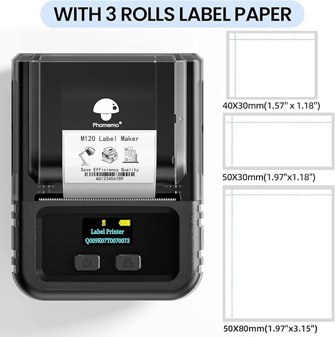 Phomemo Label Maker, 2 Inch Bluetooth Themal Label Printer with 3 Rolls Thermal Paper(4030/5030/5080mm), Inkless Labeler for Home, Bussiness, School, Office, Address, Sticker Printer for Phone & PC-DeskLoop Office