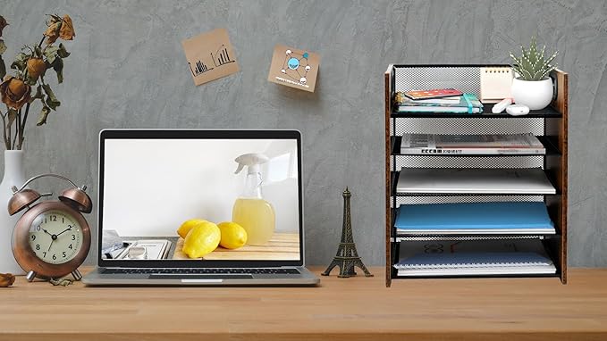 Wood Desk Organizer - 5-Tier Desktop File Organizer, Wooden Paper Tray, Office Desk Organzier and Accessories for Papers, Mail, Notebooks, Stationery-DeskLoop Office