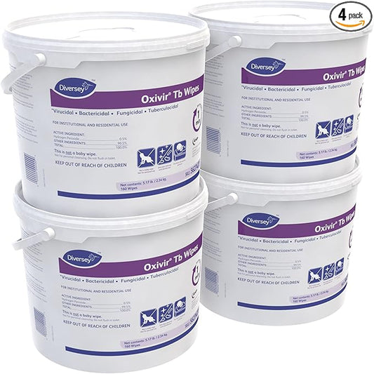 Oxivir Diversey Tb 5627427 Ready-to-Use Disinfectant Cleaning Wipes, Accelerated Hydrogen Peroxide, 11x12-Inch Extra Large Sheets, 160-Wipes, 1-Bucket (Pack of 4)-DeskLoop Office