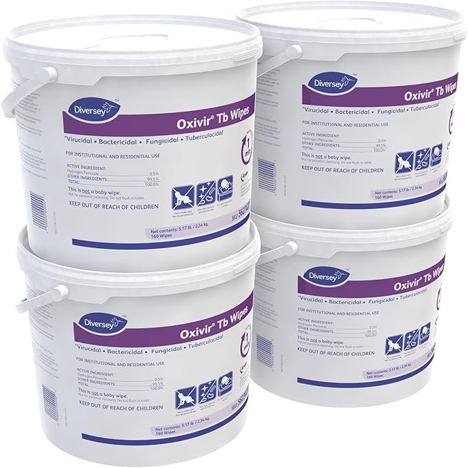Oxivir Diversey Tb 5627427 Ready-to-Use Disinfectant Cleaning Wipes, Accelerated Hydrogen Peroxide, 11x12-Inch Extra Large Sheets, 160-Wipes, 1-Bucket-DeskLoop Office