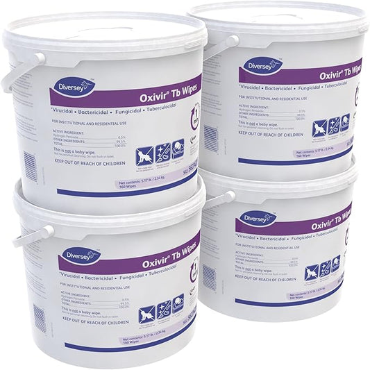 Oxivir Diversey Tb 5627427 Ready-to-Use Disinfectant Cleaning Wipes, Accelerated Hydrogen Peroxide, 11x12-Inch Extra Large Sheets, 160-Wipes, 1-Bucket-DeskLoop Office
