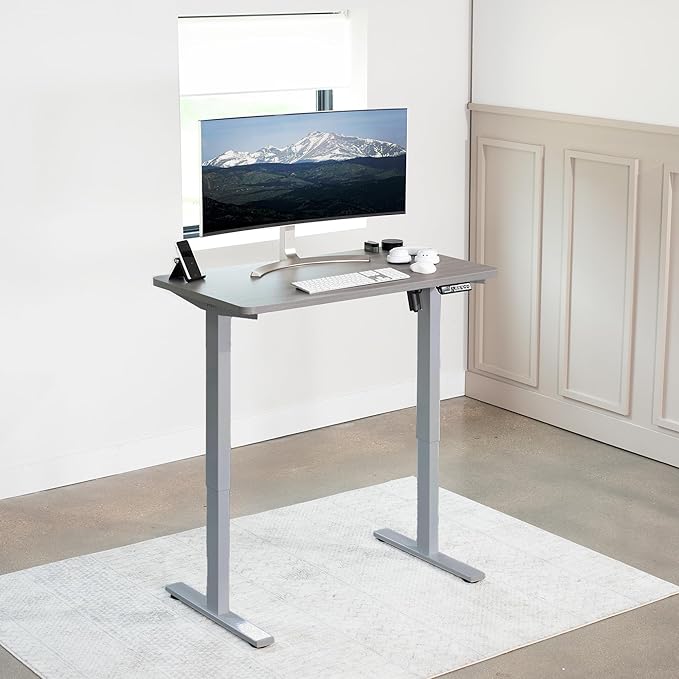 VIVO Electric 43 x 24 in Standing Desk, Memory Height Adjustment, 1B Series, One-Piece Dark Gray Top, Gray Frame, DESK-KIT-1G4G-DeskLoop Office