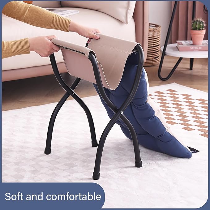 LITA Folding Upholstered Footrest Stool, Modern Small Portable Accent Ottoman with Detachable Thick Cotton Cushion Padded Sofa Stool with Metal Frame for Lazy Chair, Living Room & Bedroom, Royal Blue-DeskLoop Office